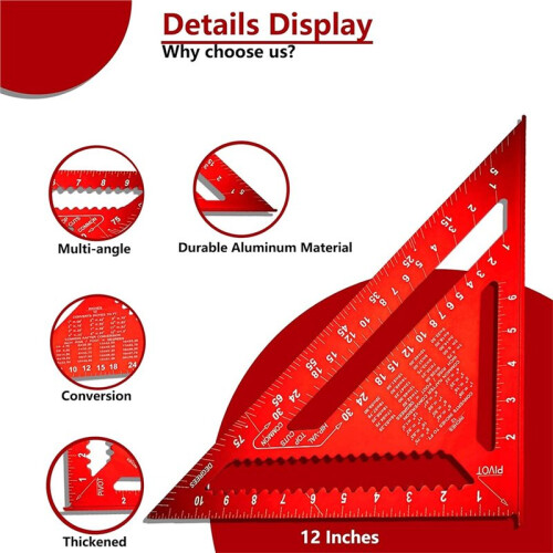 Carpenter Square 12 Inch Aluminum Rafter Square Carpenter for Woodworking, Sturdy Angle Drawing Measuring Ruler 1