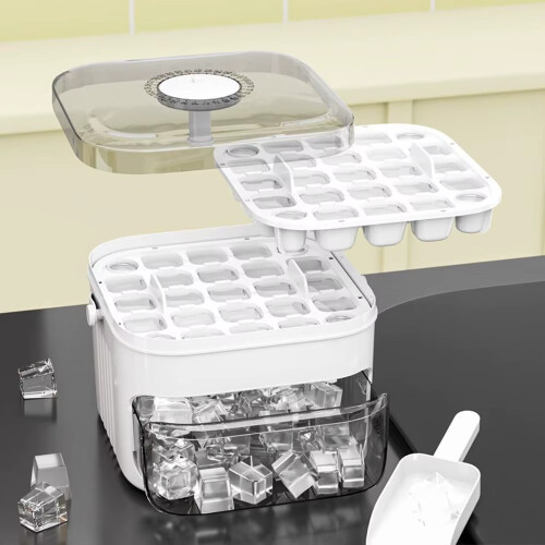  50-Cube Ice Maker with Easy Press Cap Double Layer Ice Cube Maker Refrigerator Household Ice Storage Ice Box 1