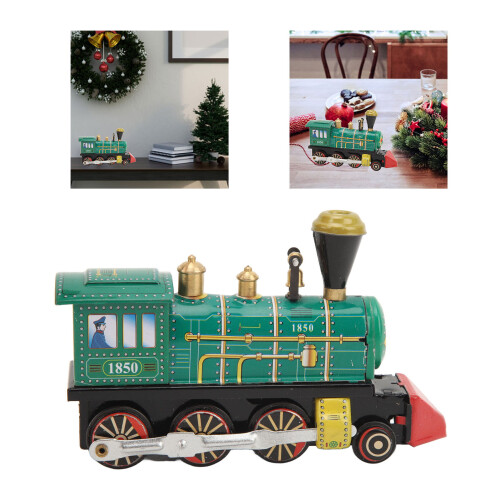 Clockwork Train Toy Tinplate Wind-Up, Green, Small