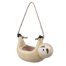 Hanging Ceramic Planter Gray Sloth Shape SpaceSaving Wall Mounted Flower Pot for Succulents