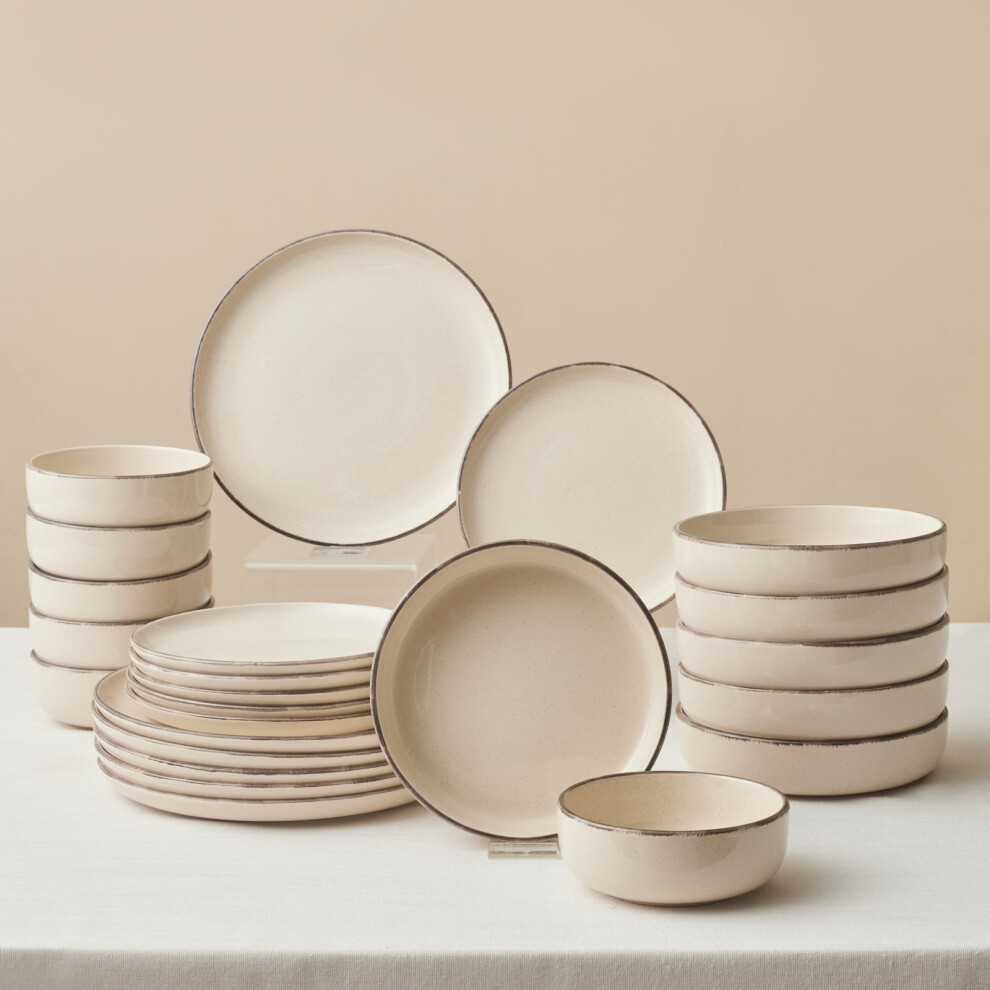 New Karaca Monica 24-Piece Stoneware Dinner Set For 6 People, Beige Cream,Gold 000001000246245001