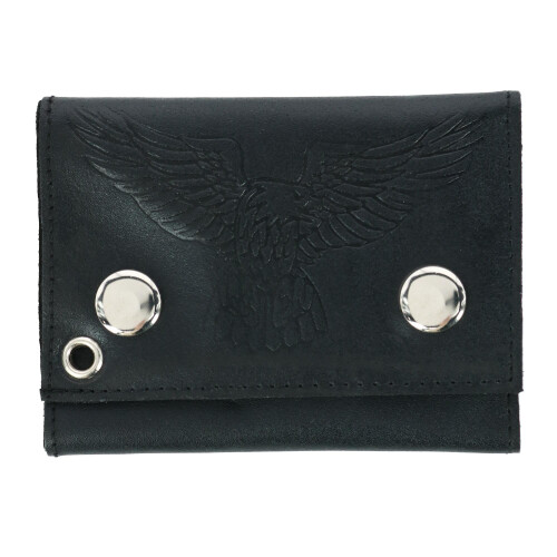 CTM Men's Leather Eagle Print Trifold Double Snap Chain Wallet 1
