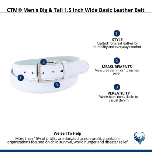 CTM Men's Big & Tall 38 mm Wide Basic Leather Belt 2