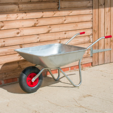 KCT 65L Litre Wheelbarrow Garden Barrow Galvanised Steel Metal with Pneumatic Wheel Lightweight Small Narrow for Gardening Waste Landscaping DIY Soil
