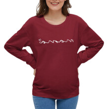 Maternity Long Sleeve T Shirt Round Neck Letter-Burgundy XL