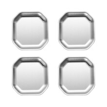 Pack of 4 Gold Silver Stainless Steel Dinner Plates Set for Camping and Home, Stackable Easy Clean Design