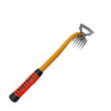 2 in 1 Garden Weeder Rake with Crescent Shaped Hoe, 6 Teeth Hand Gardening Tool, Ergonomic Anti‑Slip Handle