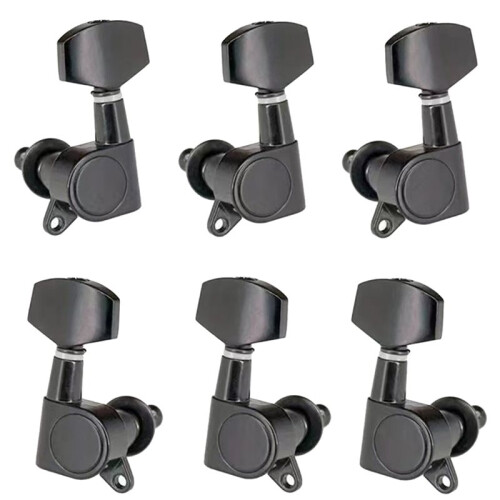 Conjunto de 6 Tarraxas Cromadas/Pretas para Violão Acústico e Guitarras Elétricas (3L3R) A