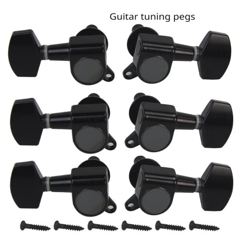 Conjunto de 6 Tarraxas Cromadas/Pretas para Violão Acústico e Guitarras Elétricas (3L3R) A
