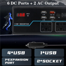 Voltmeter Inverter 12V 24V to AC 110V 220V Car Power Converter 200W with 8 Output and Dual Voltage