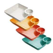 4Pcs Chips and Dip Plates, Plastic Serving Platter Set Dumpling Plate with Dipping Saucer, Divided Snack Serving Dishes