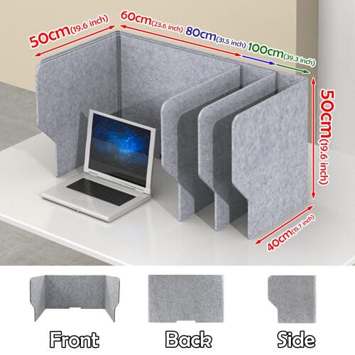 Folding Acoustic Desk Divider Privacy Panel, Noise Reducing Felt Office Screen with Cable Hole, 3Panel 100cm 1