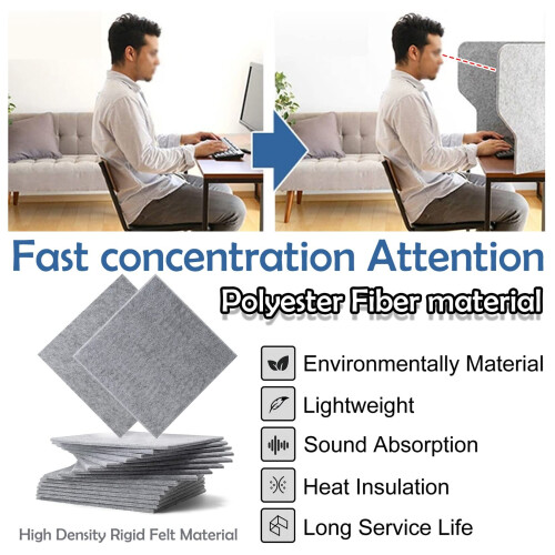 Folding Acoustic Desk Divider Privacy Panel, Noise Reducing Felt Office Screen with Cable Hole, 3Panel 100cm 2