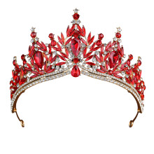 Stylish Princess Tiaras Headband Elegant Silver Bridal-Red