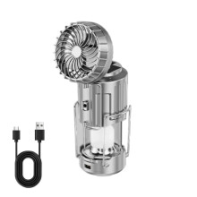 Rechargeable Solar Camping Lantern with Fan and Power Bank, Waterproof LED Light for Outdoor and Emergency Use