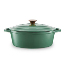 Tower Barbary & Oak Oval Cast Iron Casserole Dish with Durable Enamel Interior, 29cm, Verdigris Green, BO800252GRN