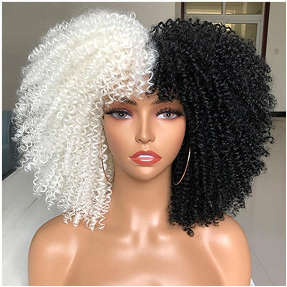Unisex Black Afro Curly Wig For Women Short Kinky Curly Wig With Bangs Heat Resistant Synthetic Hair