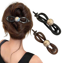 2 pcs Bow Hair Claw Clips for Thick Hair, Pearl Bow Hair Clips with Secure Twist Lock and Elegant Hold