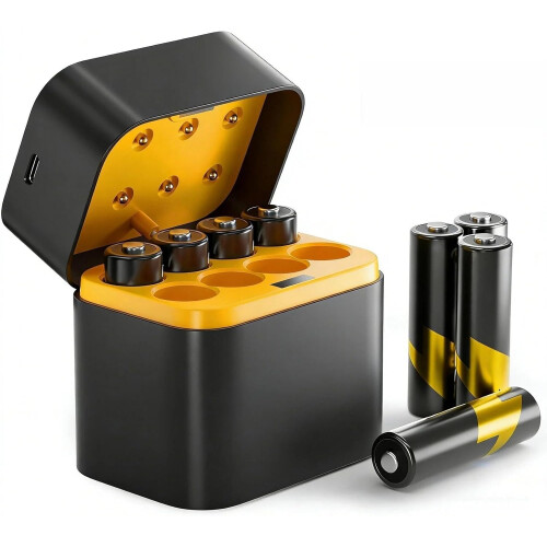 8 AA Rechargeable Lithium Batteries with Charger Box