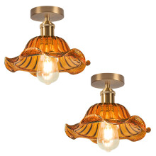 2PCS Plafoniera In Vetro Lampadario Moderno In Cristallo Lampada Da Soffitto Retrò E27 Per Corridoio E Soggiorno Marrone