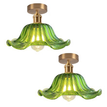 2PCS Plafoniera In Vetro Lampadario Moderno In Cristallo Lampada Da Soffitto Retrò E27 Per Corridoio E Soggiorno Verde
