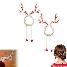 2 Pcs Christmas Hair Clips for Women, Gold Reindeer Hair Accessories with Sparkling Rhinestones and Secure Grip