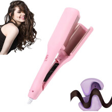 VShape Ceramic French Wave Curling Iron with Fast Heat Up, 4 Temp Control and Safety Lock, Pink Hair Crimper for Long and Short Hair