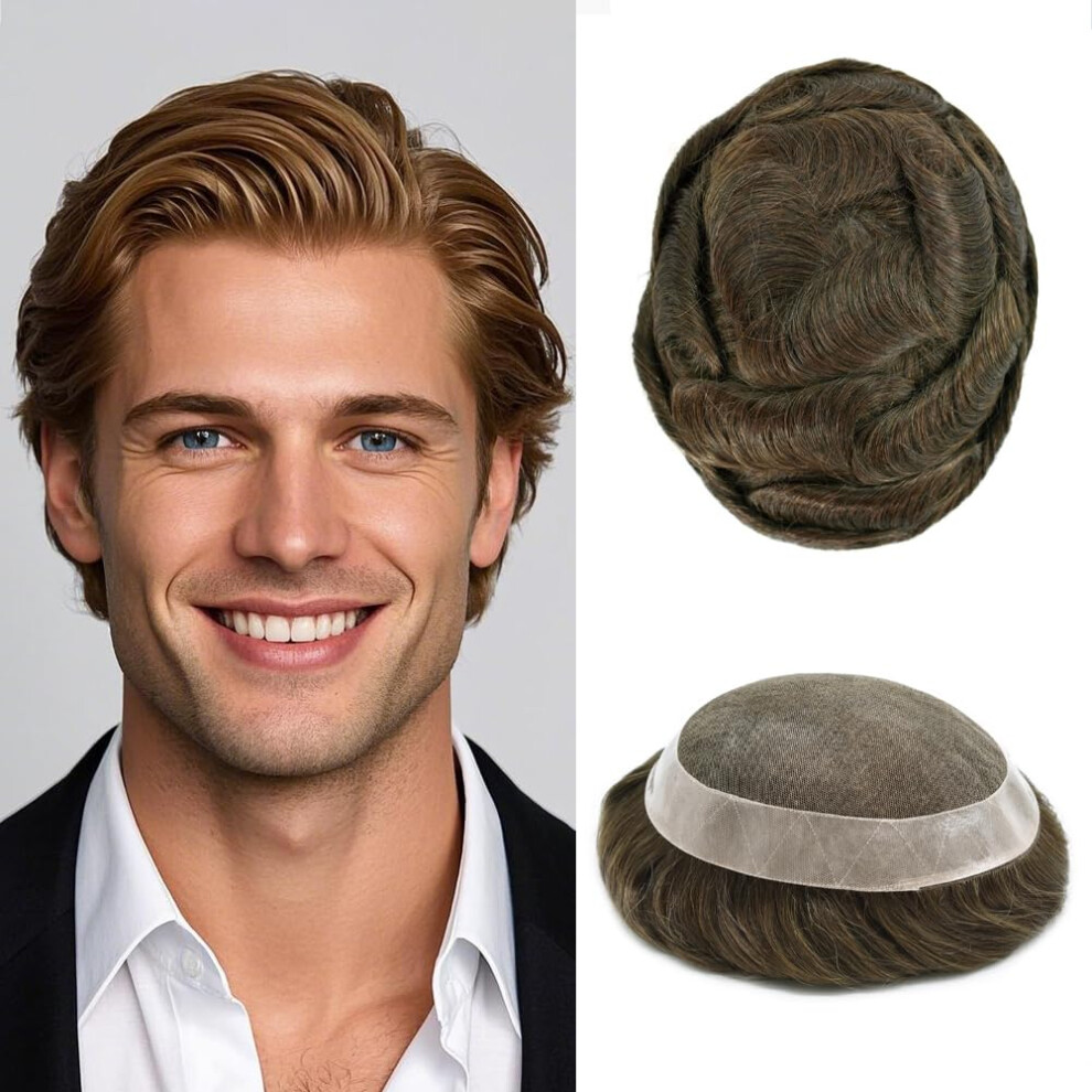 Unisex Men's Toupee 6X8 French Lace Hair System 100% Human Hairpiece For Men With Natural Front Hairline