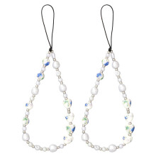 2PCS Cute Flower Beaded Phone Charm Strap, Pearl Short Chain for Camera Bag Purse USB Drive