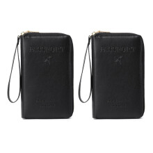 RFID Passport Wallet Black 2 Pack, Slim Leather Travel Wallet for Men and Women with Advanced RFID Blocking and AntiTheft Protection