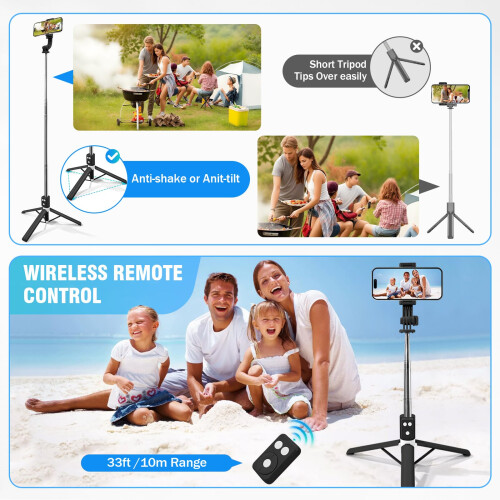 Bluetooth Selfie Stick Tripod with Wireless Remote, Extendable Adjustable Stand for iPhone and Android Smartphones Black 1