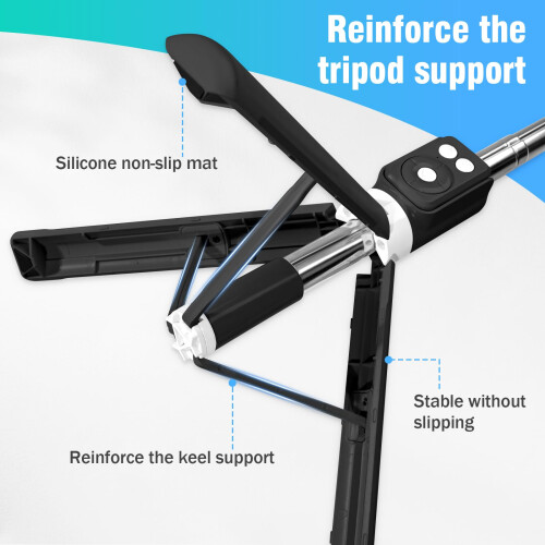 Bluetooth Selfie Stick Tripod with Wireless Remote, Extendable Adjustable Stand for iPhone and Android Smartphones Black 2
