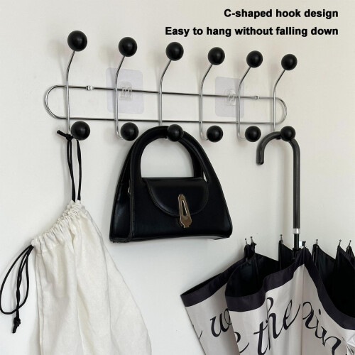 Wall Mounted Coat Rack with Wooden Hooks, Decorative Iron Wall Hooks for Entryway, Space‑Saving Design 1