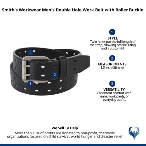 Smith's Workwear Men's Double Hole Work Belt with Roller Buckle 2