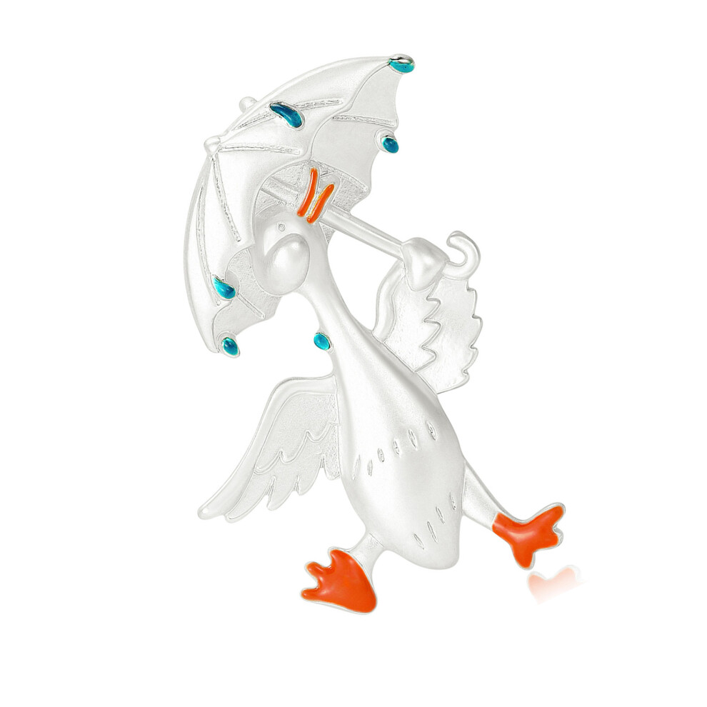 Silver Unique Duck Inspired Brooch Secure Pin For Sweater Vest