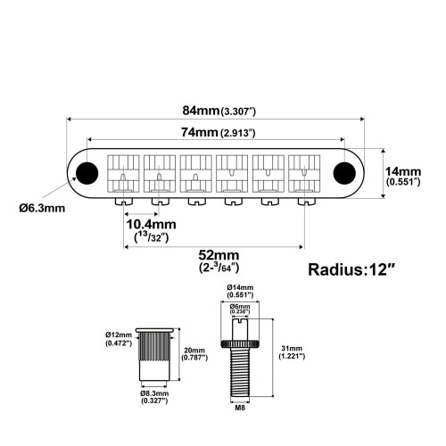Electric Guitar Bridge 52mm String Spacing with Stable Tuning and Precise Intonation Control 1