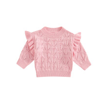 (12-18 Months, Pink) Dívčí svetry s volánky a dlouhým rukávem, kulatým výstřihem, jednobarevné pletené svetry, svetry