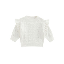 (18-24 Months, White) Dívčí svetry s volánky a dlouhým rukávem, kulatým výstřihem, jednobarevné pletené svetry, svetry