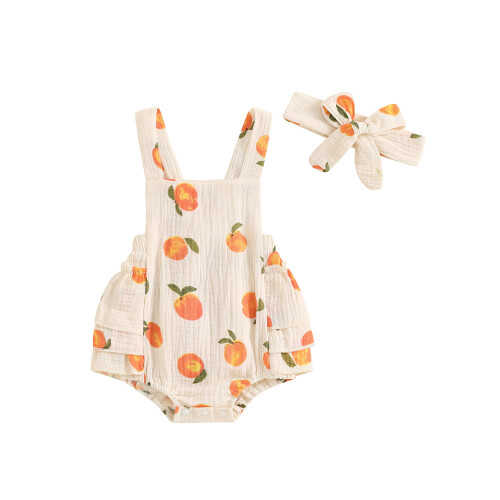 (12-18 Months, Beige) Καλοκαιρινή φόρμα μωρού κορδέλα μαλλιών
