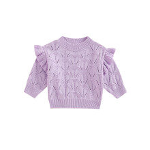 (0-6 Months, Purple) Dívčí svetry s volánky a dlouhým rukávem, kulatým výstřihem, jednobarevné pletené svetry, svetry