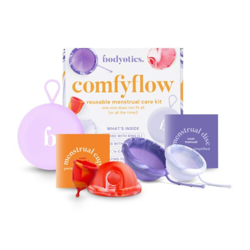 Menstruationstasse & Scheibe - Bodyotics Comfyflow Wiederverwendbares Pflege-Set