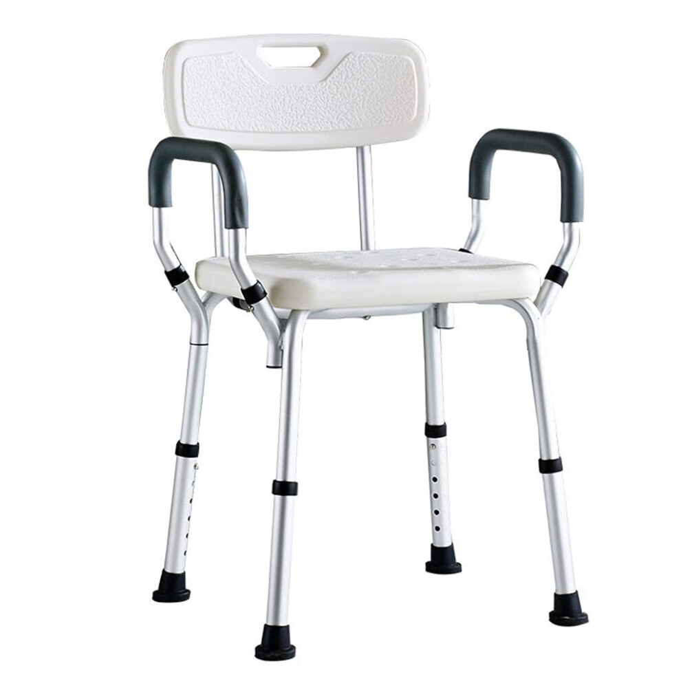 Adjustable Shower Chair for Elderly with Backrest and Handles, NonSlip Bath Stool, Foldable Aluminum Frame