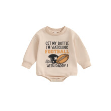 (0-3 Months, Ivory) Combinaisons-sweats bébés filles et garçons, imprimé rugby lettres, manches longues, bodys automne pour tout-petits