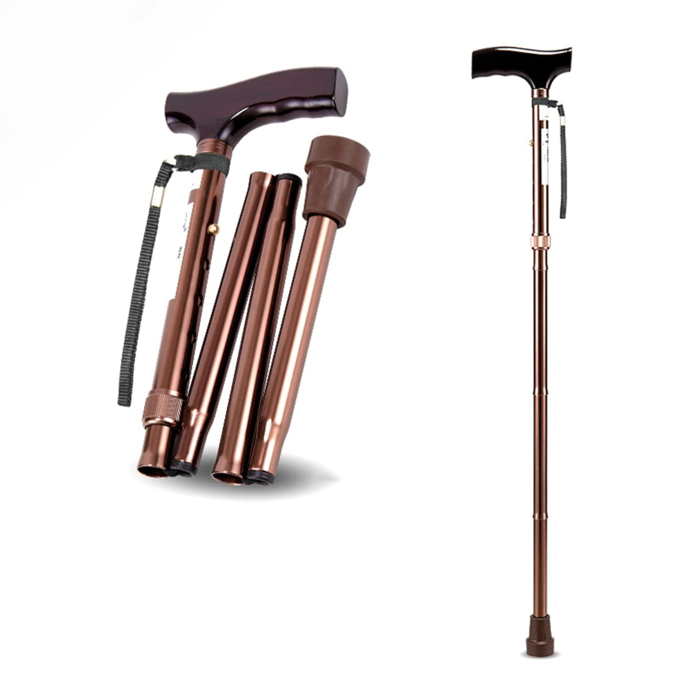 Folding Walking Cane for Seniors, Adjustable Lightweight Aluminum Stick with Ergonomic Wooden Handle