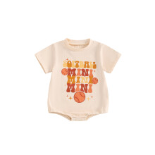 (9-12 Months, Khaki) Combinaison bébé lettres baseball, adorable été manches courtes col rond élastique