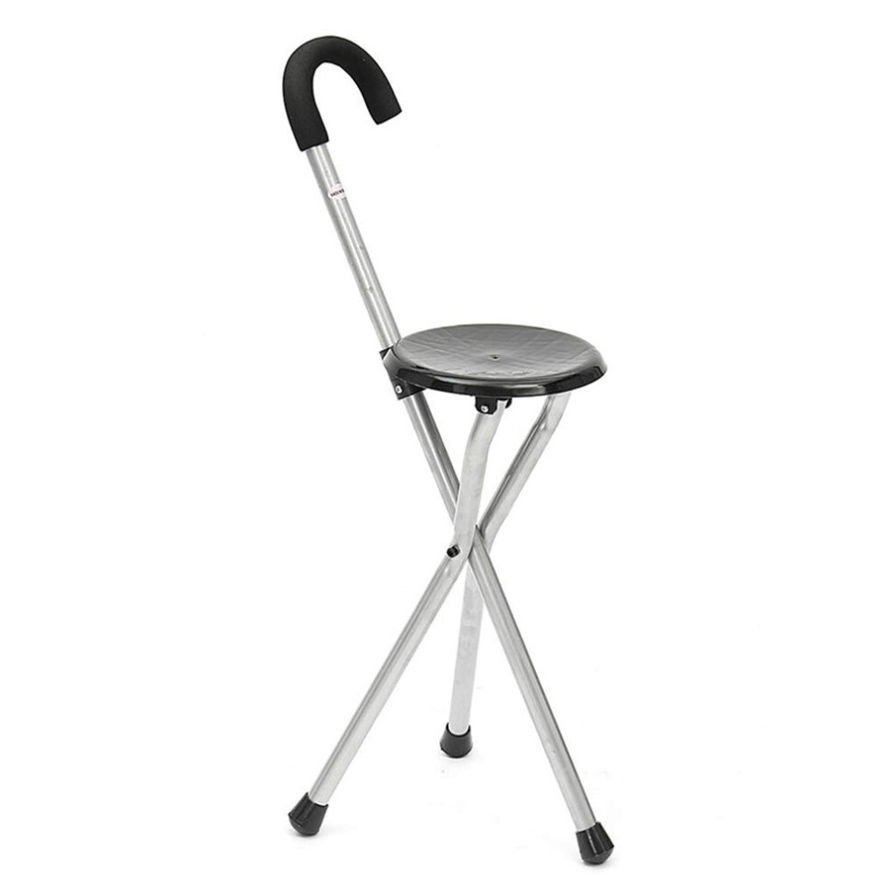 Folding Cane Stool Aluminum Walking Stick Chair with NonSlip Tripod Seat for Elderly Outdoor Use