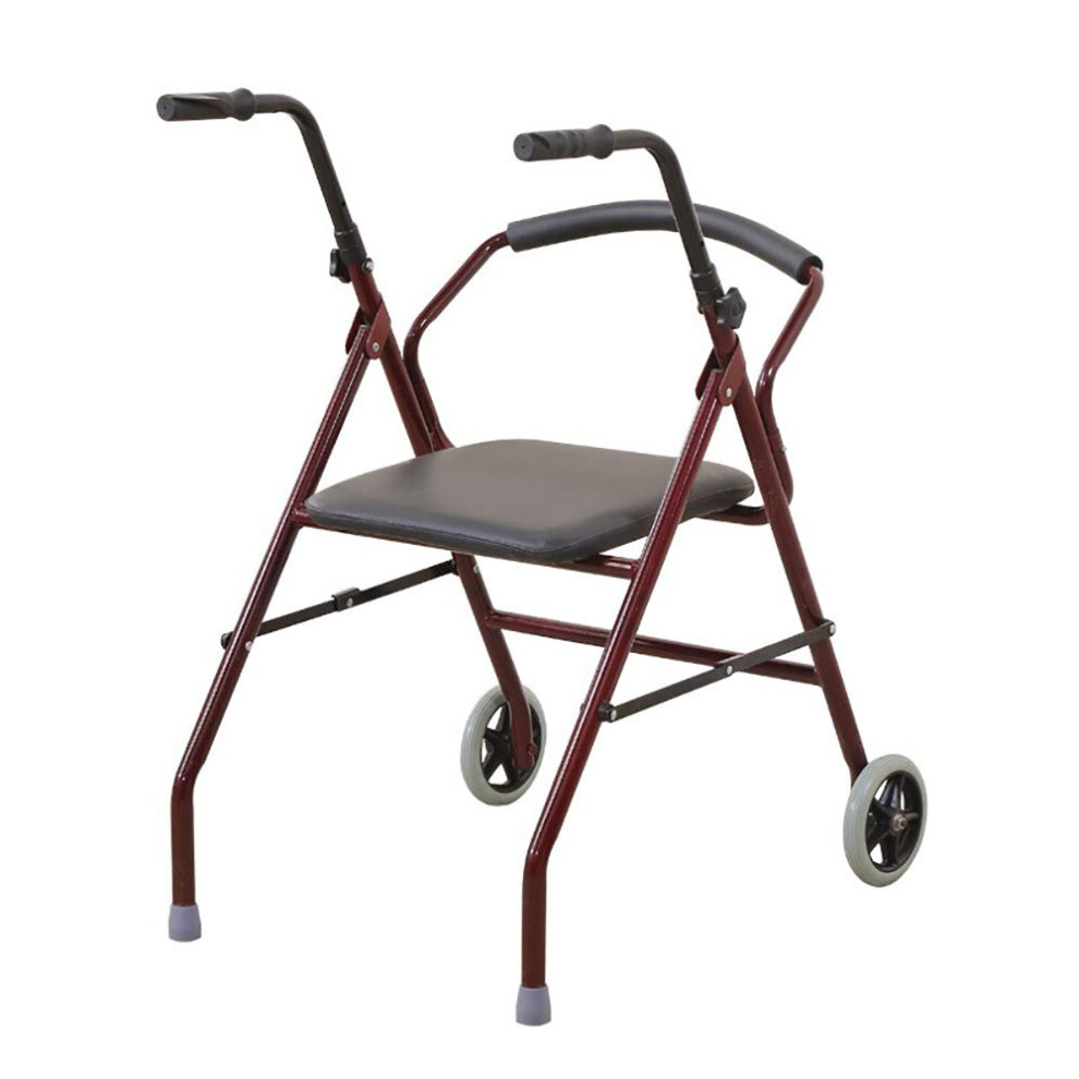 Aluminum Folding Walker with Seat, Adjustable Height Mobility Aid with Wheels for Elderly Seniors