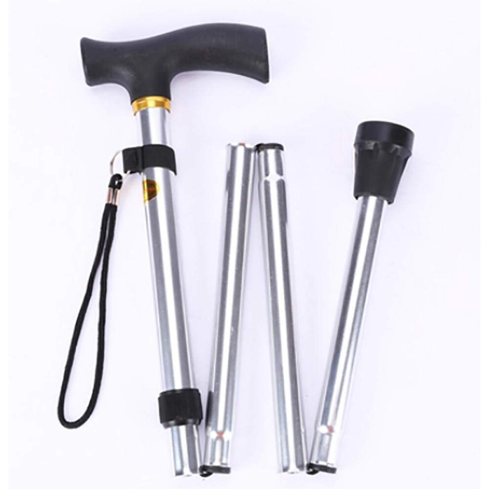 Silver Folding Walking Stick Adjustable Height Lightweight Cane For Travel With Ergonomic Grip