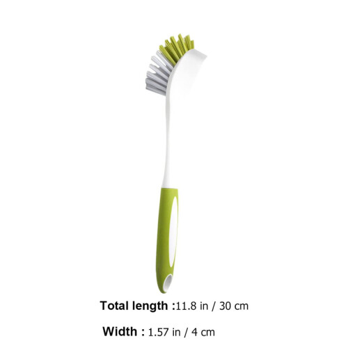 Long Handle Dish Brush with Scraper Tip, Durable Kitchen Scrub Brush for Pots and Pans Green 1