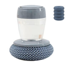 Steel Wool Dish Scrubber with Soap Dispenser, Dual Brush Design, Replaceable Heads, for Kitchen Cleaning (2 Pcs Blue)